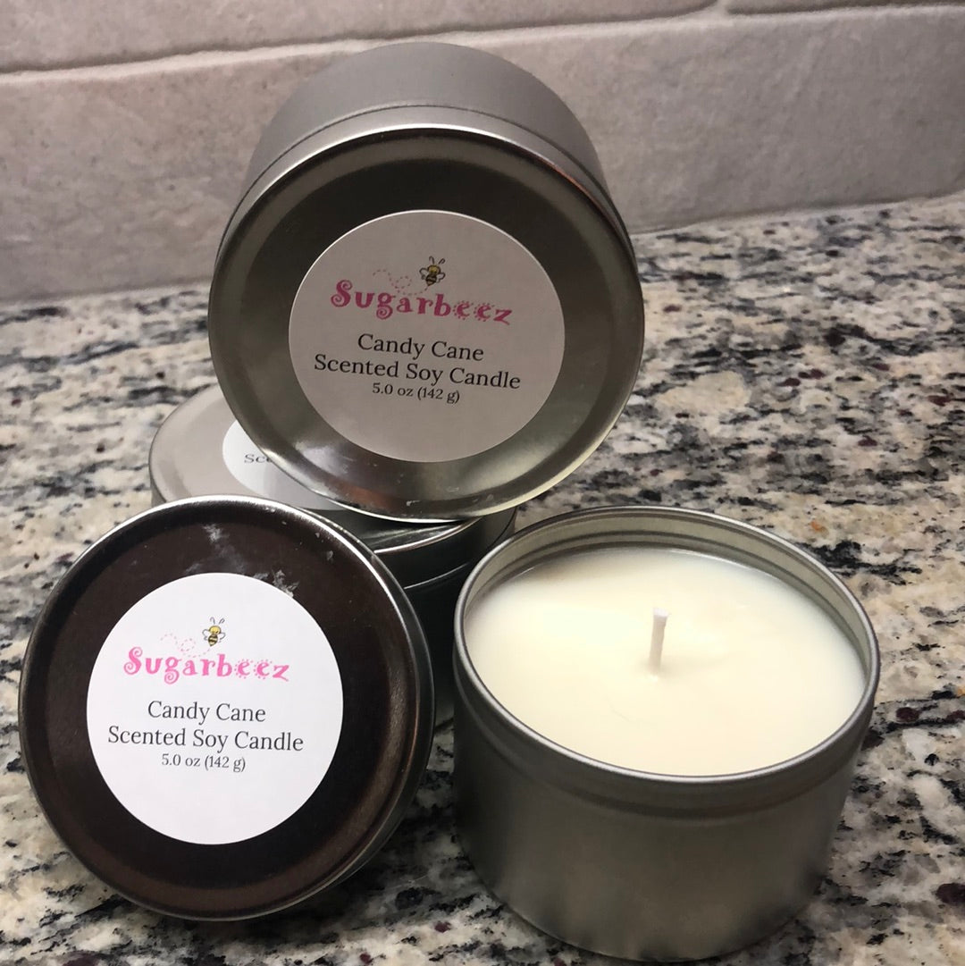 Candy Cane Scented Soy Candle-Tin Jar