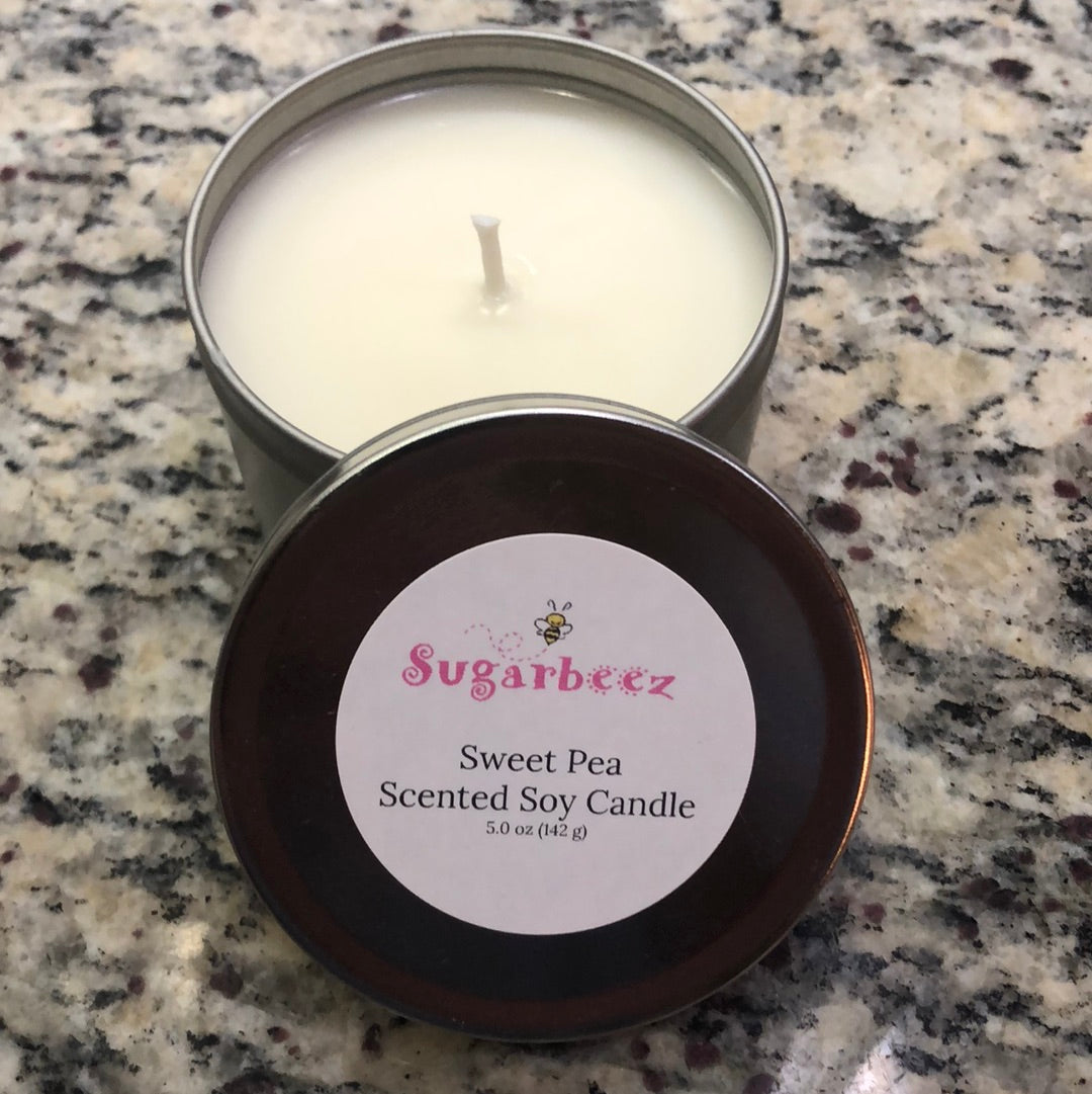 Sweet Pea Scented Candle-Tin Container