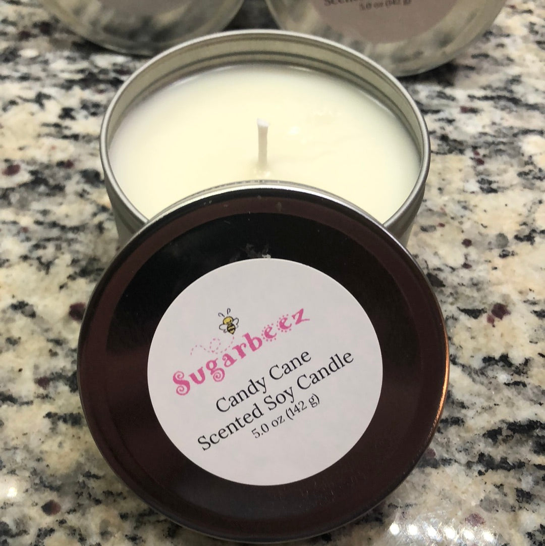 Candy Cane Scented Soy Candle-Tin Jar