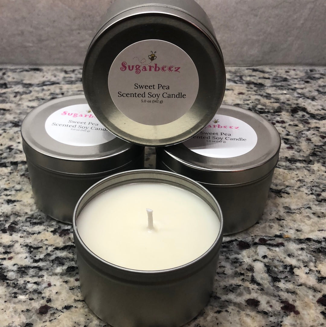 Sweet Pea Scented Candle-Tin Container